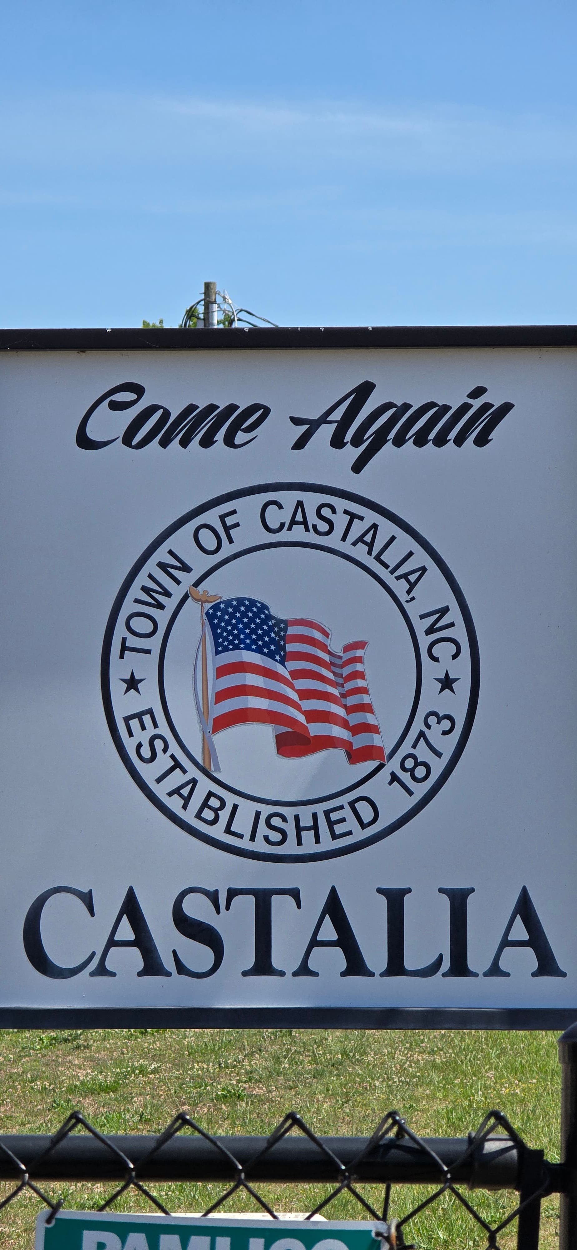 Castalia NC town sign, established 1873